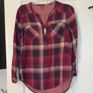🔴🔵 Eddie Bauer Red & Blue Plaid Button-Down Shirt – Double Layered & Casual